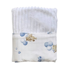 Плед плюш, без утеплення Ведмедики з кульками Блакитний /Білий плюш 100/80