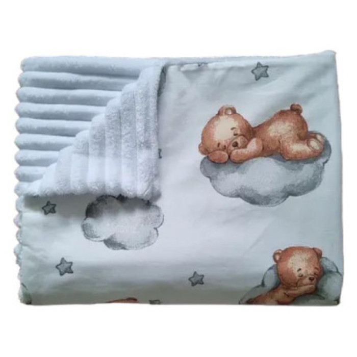 Плед плюш, без утеплення Ведмедик Коричневий на хмаринці/ Білий плюш 100/80