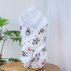 Плед зі з‘ємним утеплювачем та бантом-резинкою Панди Рожевий / Білий плюш 90/80