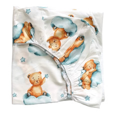 Простирадло на гумці в ліжко Ведмедик на хмаринці Бірюзовий 120/60