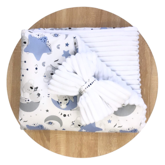 Плед зі з‘ємним утеплювачем та бантом-резинкою Коала Блакитний /Білий плюш 90/80