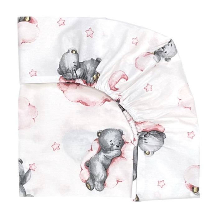 Простинка в ліжко на гумці Ведмедик на хмаринці Рожевий 120/60
