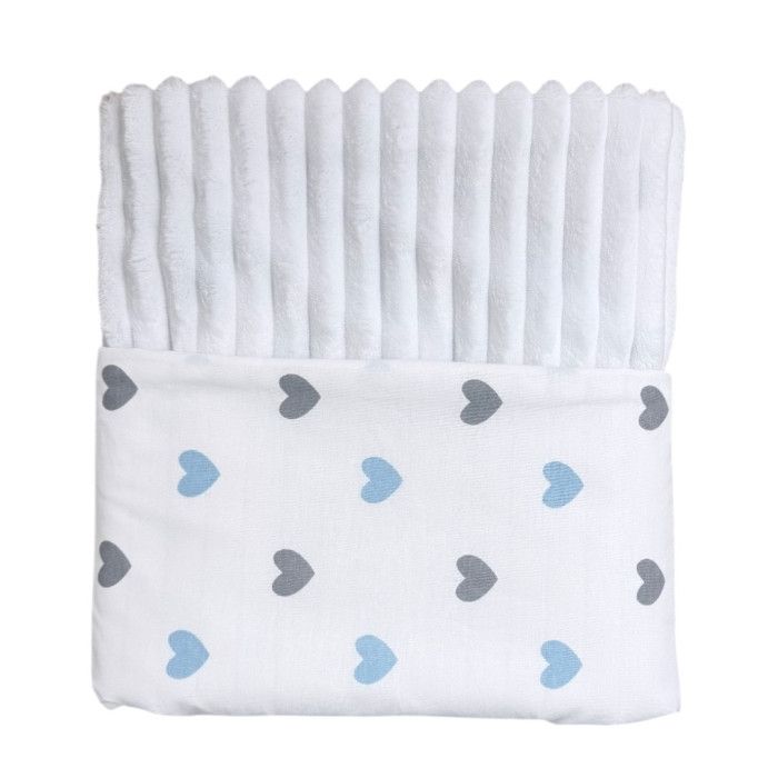 Плед плюш, без утеплення Сердечка Блакитний /Білий плюш 100/80