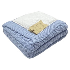 Плед вʼязаний (100% cotton pampuk) з утепленням Блакитний косичка 90/75