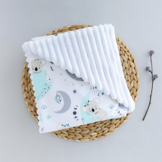 Плед плюш, без утеплення Коала Мʼятний /Білий плюш 100/80