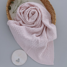 Вʼязаний плед демісезонний ніжно Рожевий плетіння (Natural Wool) 90/75