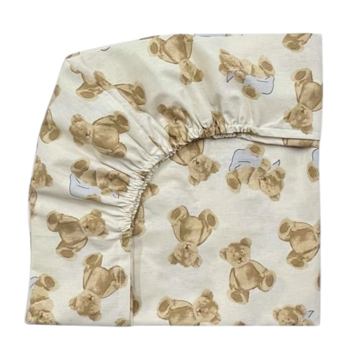 Простирадло на гумці в ліжко Ведмедик з хусточкою Бежевий 120/60
