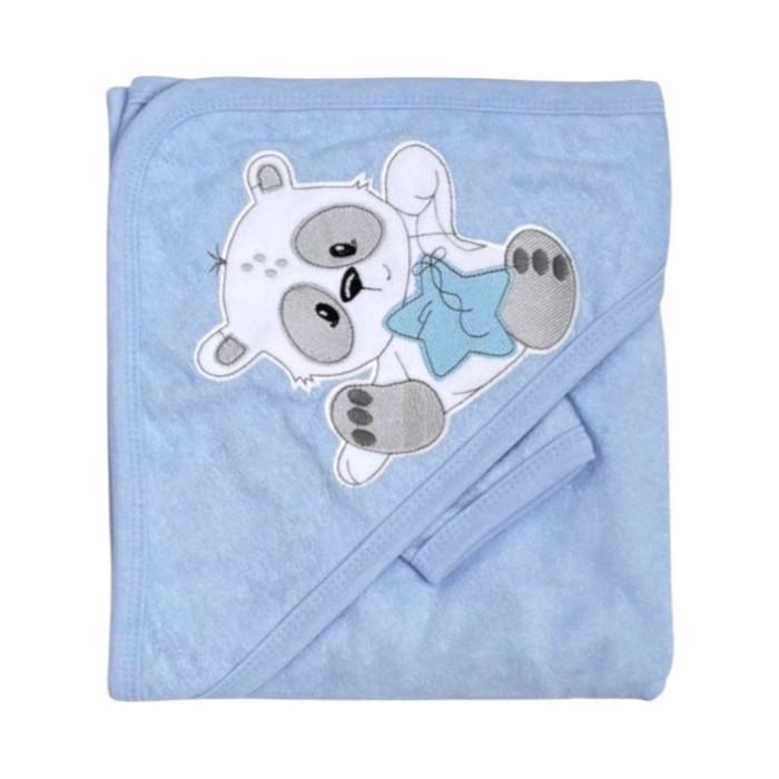 Дитячий рушник з кутиком махровий Ведмедик Зірка Блакитний 90/85