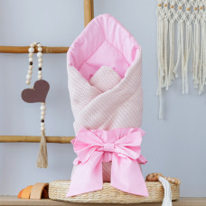 Плед-конверт з бантом резинкою Пудровий -Яскраво Рожевий 80/80 / Весна (Синтепон 150)