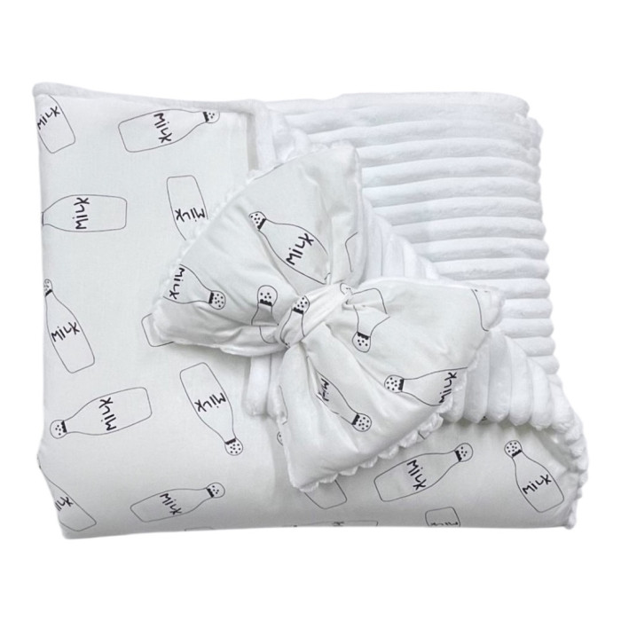 Плед зі з‘ємним утеплювачем та бантом-резинкою Мілк / Білий плюш 90/80