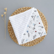 Плед плюш, без утеплення Квіточки Блакитний/ Білий плюш 100/80