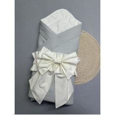 Плед- конверт мусліновий 80/80 з бантом-гумкою Сірий -Молочний /Літо