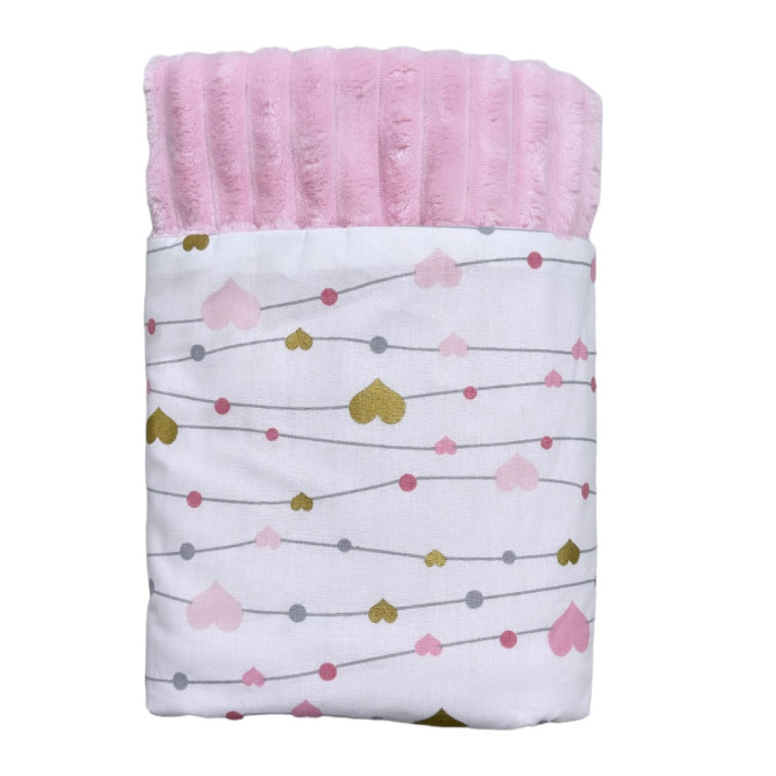 Плед плюш, без утеплення Сердечка Рожевий -Золото (гліттер) /Рожевий плюш 100/80