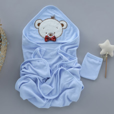 Дитячий рушник з кутиком махровий Ведмедик хлопчик Блакитний 90/85