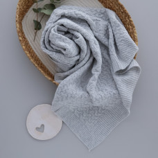 Вʼязаний плед демісезонний Сірий плетіння (Natural Wool) 90/75