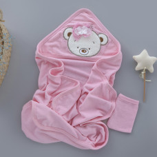 Дитячий рушник з кутиком махровий Ведмедик дівчинка Рожевий 90/85