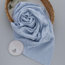 Вʼязаний плед демісезонний Блакитний плетіння (Natural Wool) 90/75