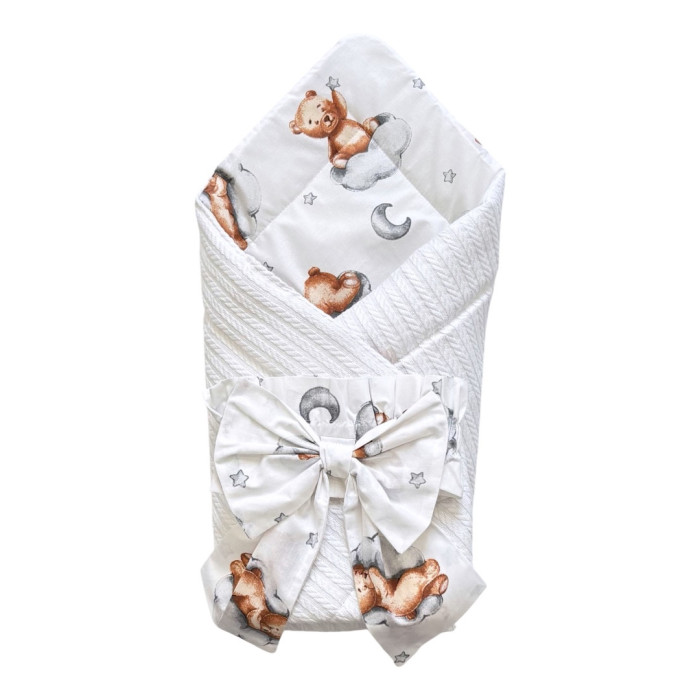 Плед-конверт з бантом резинкою Білий- Ведмедик на хмаринці 80/80 / Осінь