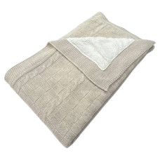 Плед вʼязаний (100% organic cotton) з утепленням Бежевий квадрати 90/80