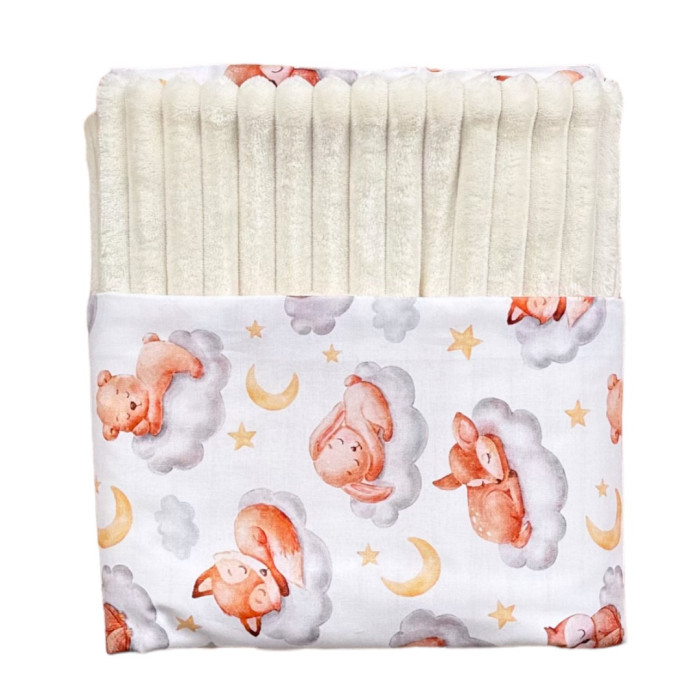 Плед плюш, без утеплення Лисички на хмаринці /Молочний плюш 100/80