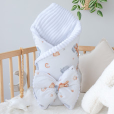 Плед зі зʼємним утепленням та бантом-резинкою Ведмедик з кульками /Білий плюш 90/80