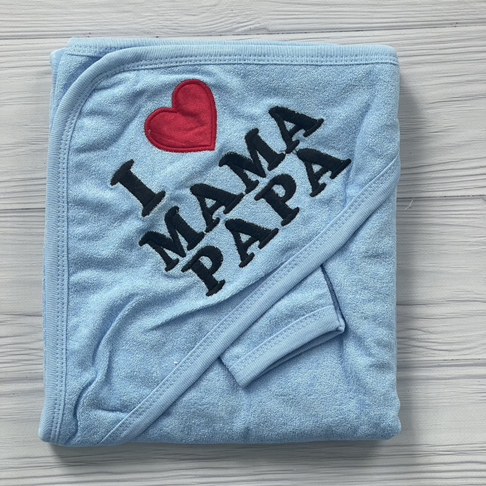 Дитячий рушник з кутиком махровий Мама Papa Блакитний 90/85