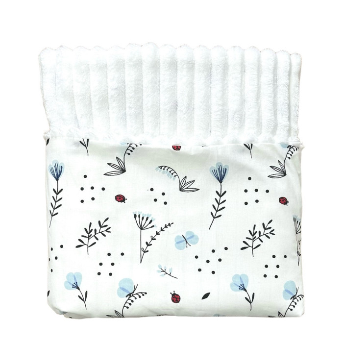 Плед плюш, без утеплення Квіточки Блакитний/ Білий плюш 100/80