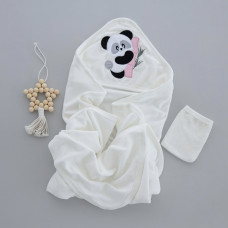 Дитячий рушник з кутиком махровий Панда Рожевий 90/85