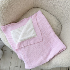 Плед вʼязаний (100% organic cotton) з утепленням Рожевий квадрати 90/80