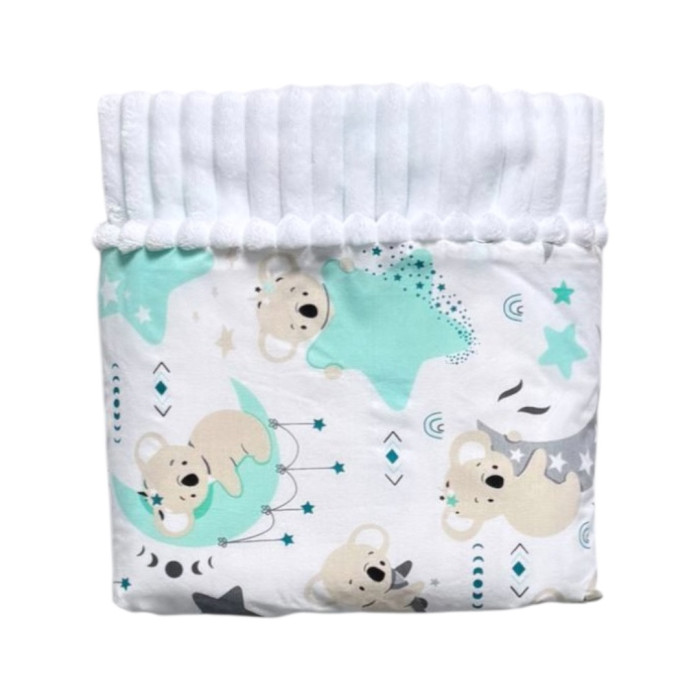 Плед плюш, без утеплення Коала Мʼятний /Білий плюш 100/80