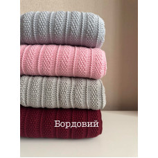 Плед вʼязаний (100% cotton pampuk) з утепленням Бордовий смужка 90/80