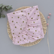 Простинка на гумці в ліжко 120*60 Сердечка Рожевий (гліттер)