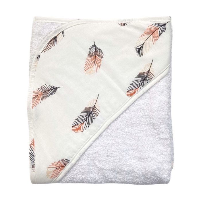 Дитячий рушник з кутиком махровий (100% котон) Пірʼїнки Кораловий 90/80
