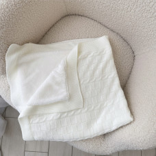 Плед вʼязаний (100% organic cotton) з утепленням Молочний квадрати 90/80