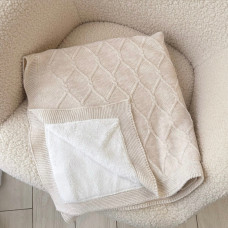 Плед вʼязаний (100% organic cotton) з утепленням Бежевий ромби 90/80