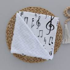 Плед плюш, без утеплення Ноти / Білий плюш косичка 100/80