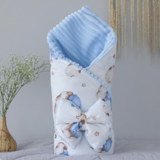 Плед зі з‘ємним утеплювачем та бантом-резинкою Ведмедик на хмаринці Блакитний/ Блакитний плюш 90/80