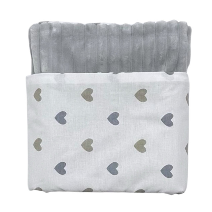 Плед плюш, без утеплення Сердечка Сірий/ Сірий плюш 100/80