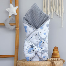 Плед зі з‘ємним утеплювачем та бантом-резинкою Коала Блакитний / Сірий плюш 90/80