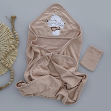 Дитячий рушник з кутиком махровий Ведмедики Бежевий 90/85