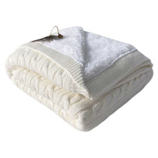 Плед вʼязаний (100% cotton pampuk) з утепленням Айворі косичка 90/75