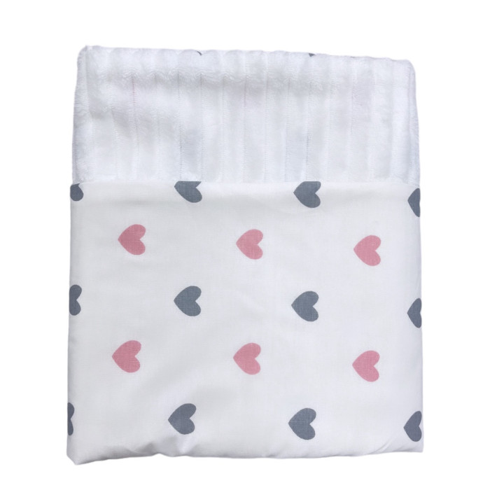 Плед плюш, без утеплення Сердечка Рожевий/ Білий плюш 100/80