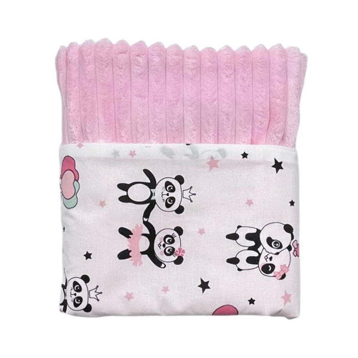 Плед плюш, без утеплення Панди Рожевий / Рожевий плюш 100/80