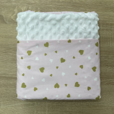 Плед плюш, без утеплення Сердечка Рожевий (гліттер)/ Білий плюш пупиришка 100/80