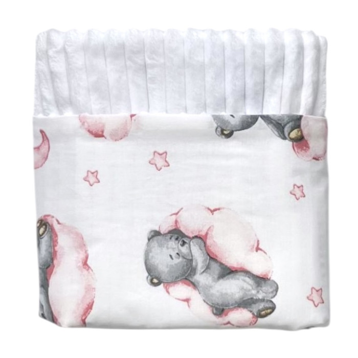 Плед плюш, без утеплення Ведмедик на хмаринці Рожевий/ Білий плюш 100/80