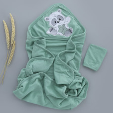 Дитячий рушник з кутиком махровий Ведмедик Зірка Оливковий 90/85