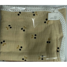 Мусліновий плед жатка 2 шари Вишні на Бежевому 130/100