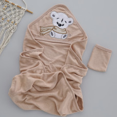 Дитячий рушник з кутиком махровий Ведмедик з шарфом Коричневий 90/85