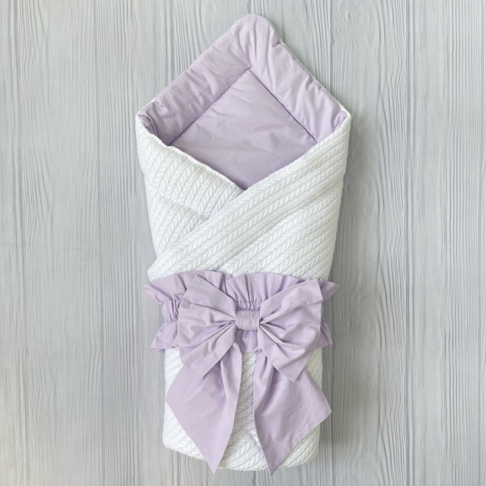 Плед-конверт з бантом резинкою Молочний/ Фіолетовий 80/80 /Весна