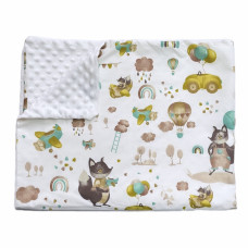 Плед плюш, без утеплення Звірята Повітряна куля/ Білий плюш пупиришка 100/80